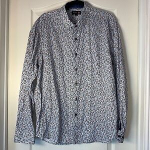 Anthony of London Men’s Floral Print Button-Up Shirt – Blue Brown White – EU XL